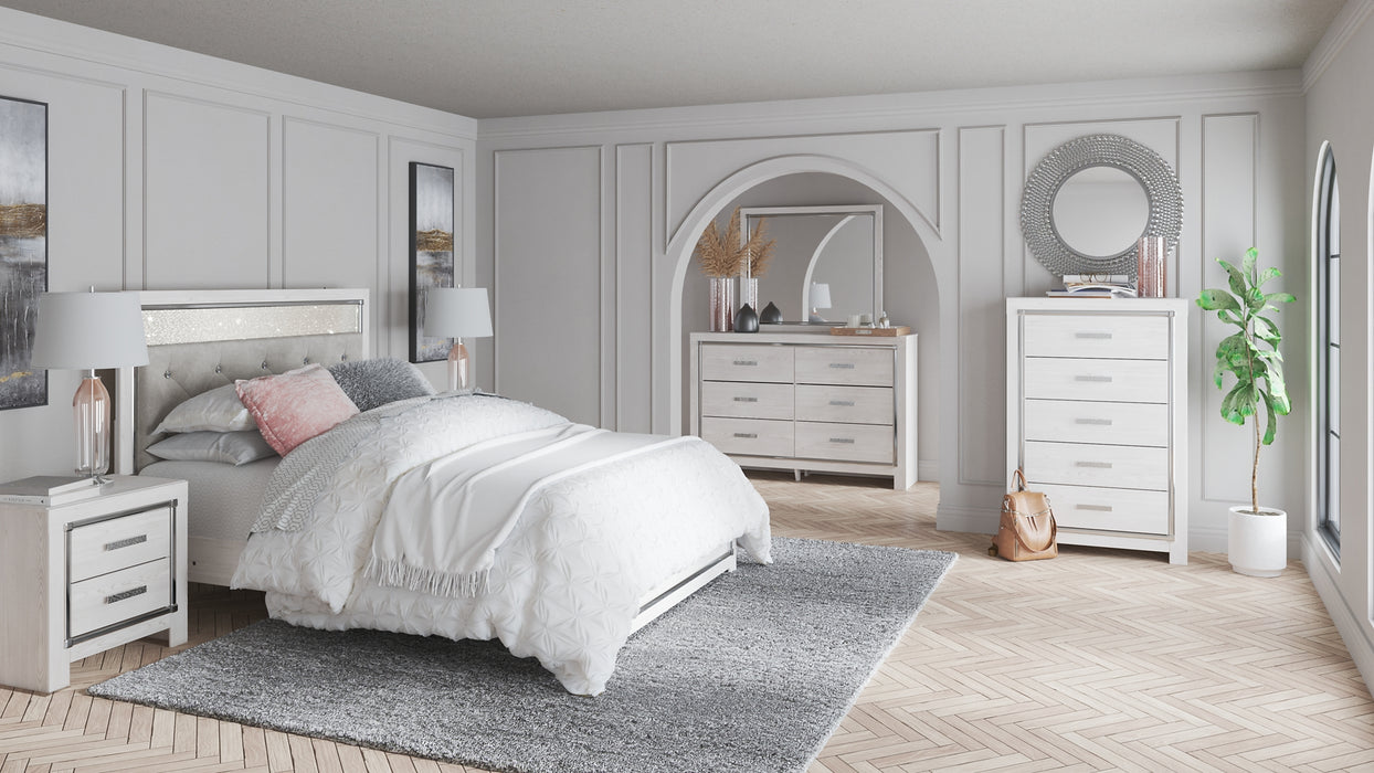 Altyra Queen Panel Headboard with Mirrored Dresser, Chest and Nightstand