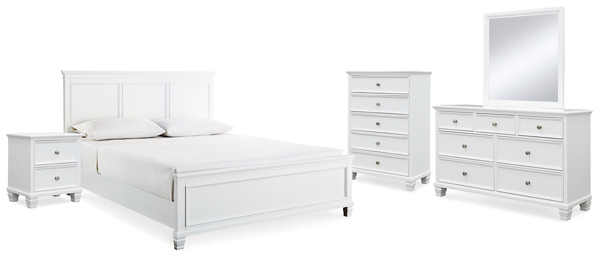 Fortman King Panel Bed with Mirrored Dresser, Chest and Nightstand