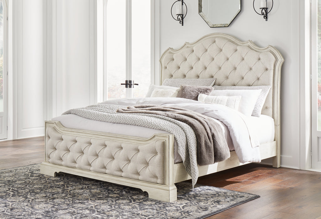 Arlendyne California King Upholstered Bed with Mirrored Dresser and Nightstand