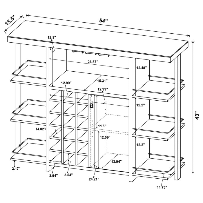 Evelio 6-shelf Glass Top Home Bar Wine Cabinet Walnut