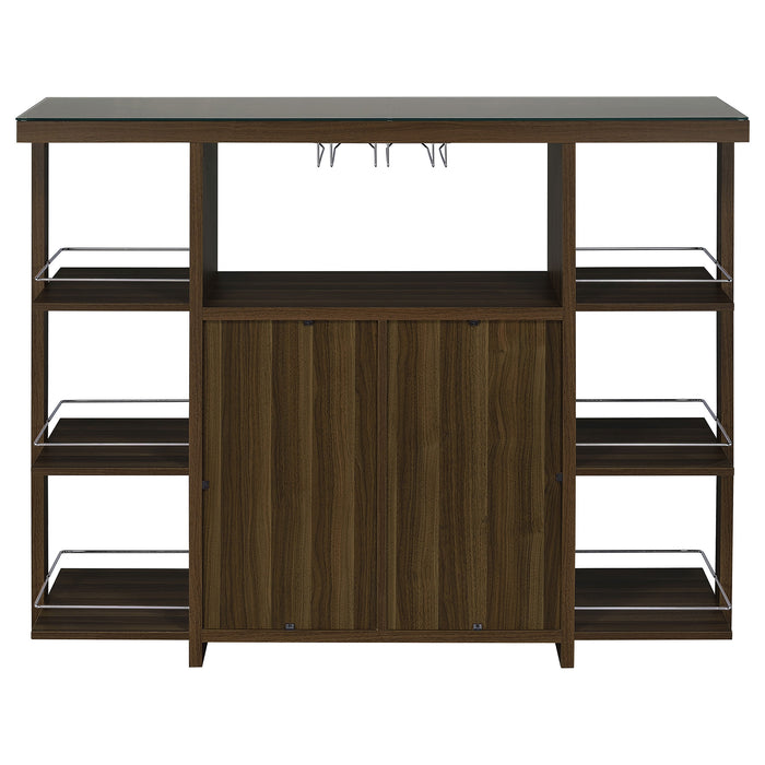 Evelio 6-shelf Glass Top Home Bar Wine Cabinet Walnut