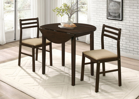 Bucknell 3-piece Round Drop Leaf Dining Table Set Cappuccino