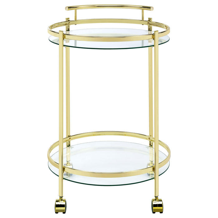 Chrissy 2-tier Round Glass Shelf Metal Bar Cart Brass