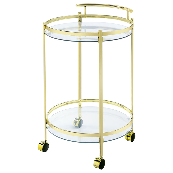 Chrissy 2-tier Round Glass Shelf Metal Bar Cart Brass