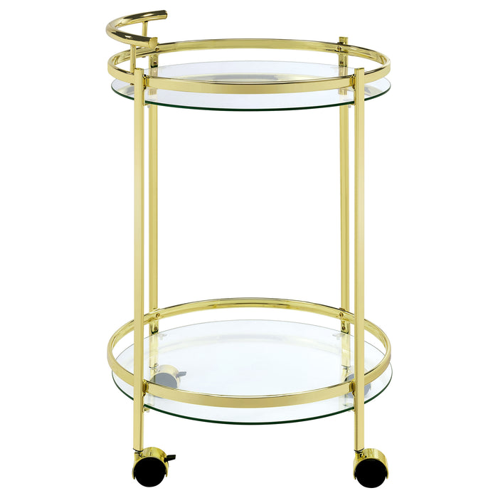 Chrissy 2-tier Round Glass Shelf Metal Bar Cart Brass