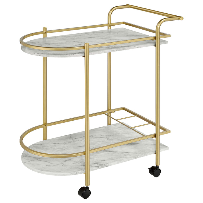 Desiree 2-tier Faux Marble Shelf Metal Bar Cart Gold