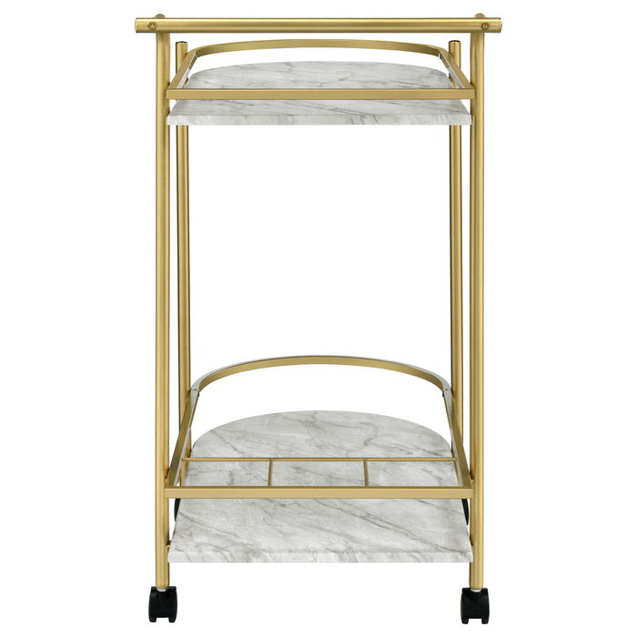 Desiree 2-tier Faux Marble Shelf Metal Bar Cart Gold