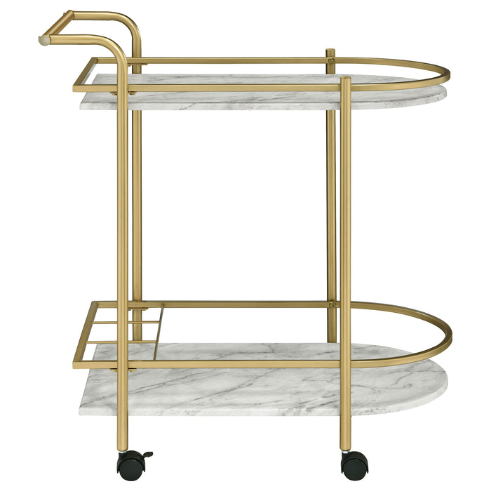 Desiree 2-tier Faux Marble Shelf Metal Bar Cart Gold