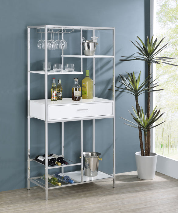 Figueroa 5-shelf LED Wine Storage Bar Cabinet White High Gloss