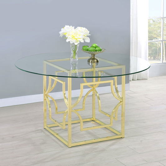 Starlight Round 54-inch Glass Top Metal Dining Table Brass