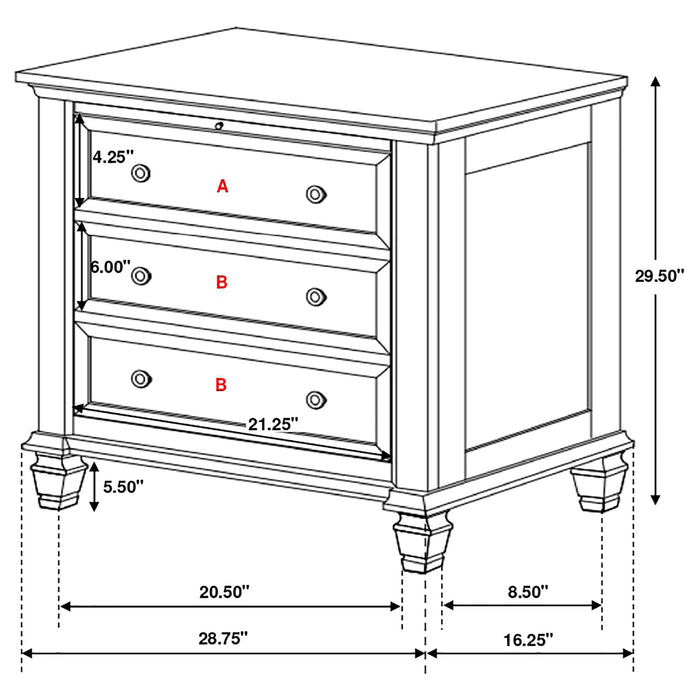 Sandy Beach 3-drawer Nightstand Cream White