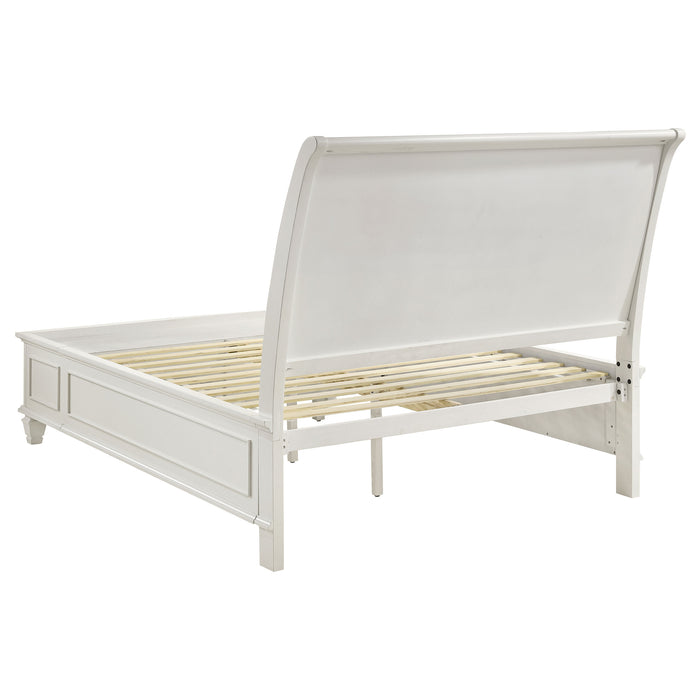 Sandy Beach Wood Queen Storage Panel Bed Cream White