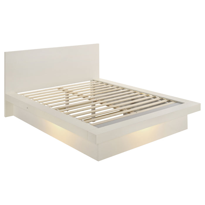 Jessica Wood Eastern King LED Panel Bed Snow White