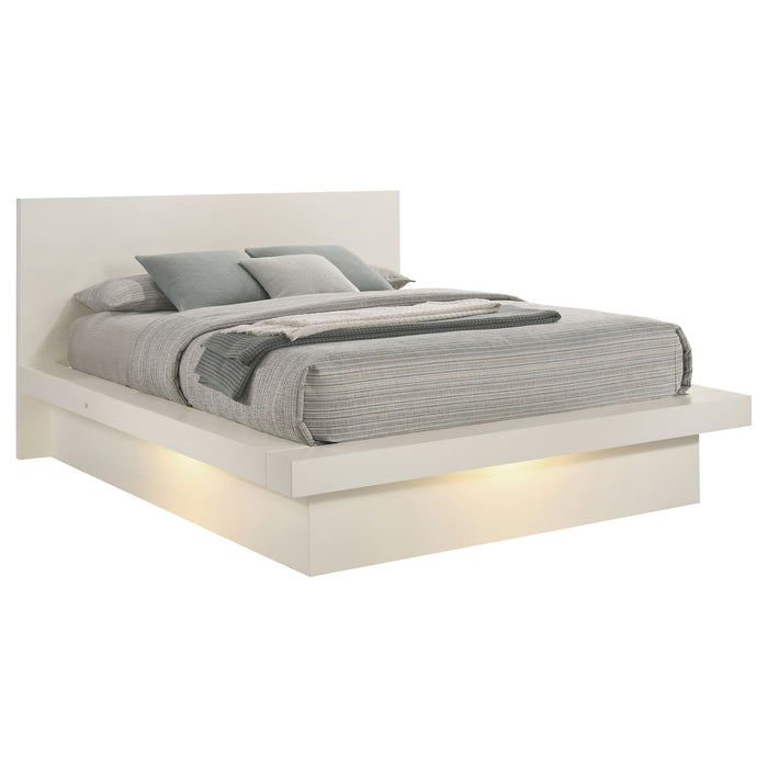 Jessica Wood Eastern King LED Panel Bed Snow White