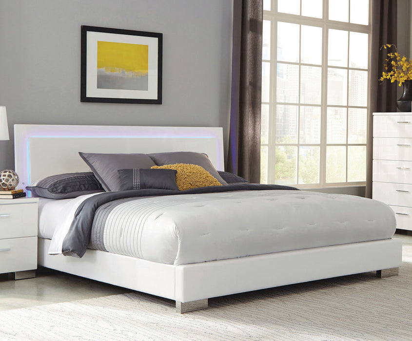 Felicity Wood California King LED Panel Bed White High Gloss