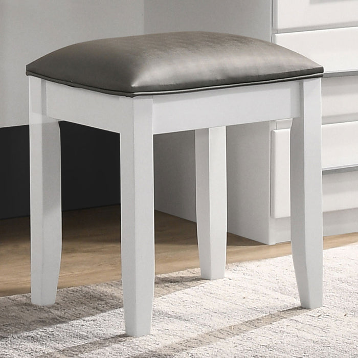 Felicity Upholstered Vanity Stool Metallic and Glossy White