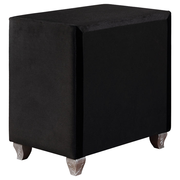 Deanna Upholstered 2-drawer Nightstand Black