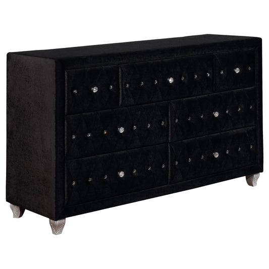 Deanna 7-drawer Upholstered Dresser Black