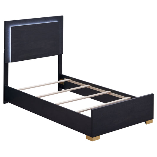 Marceline Wood Twin LED Panel Bed Black