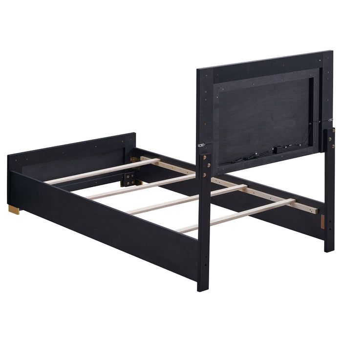 Marceline Wood Twin LED Panel Bed Black