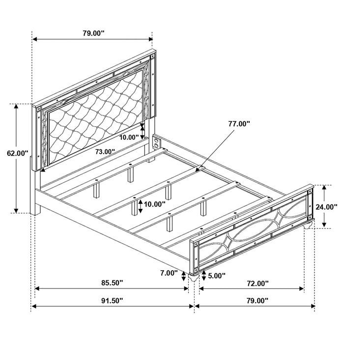 Gunnison Wood California King LED Panel Bed Silver Metallic