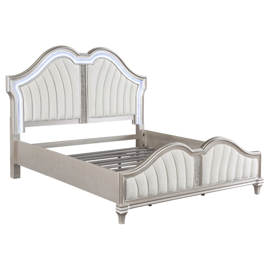 Evangeline Wood Eastern King LED Panel Bed Silver Oak