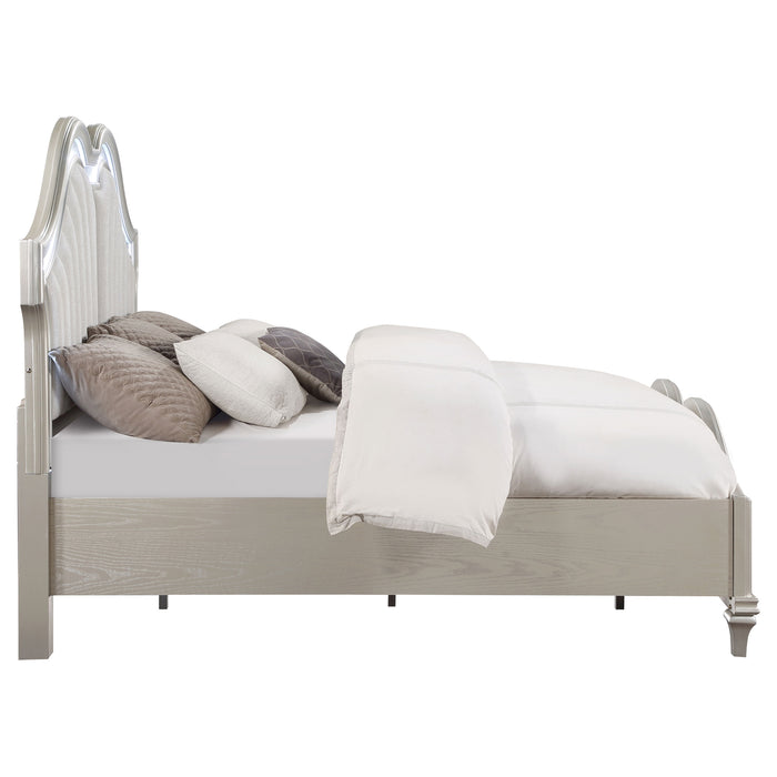 Evangeline Wood Queen LED Panel Bed Silver Oak