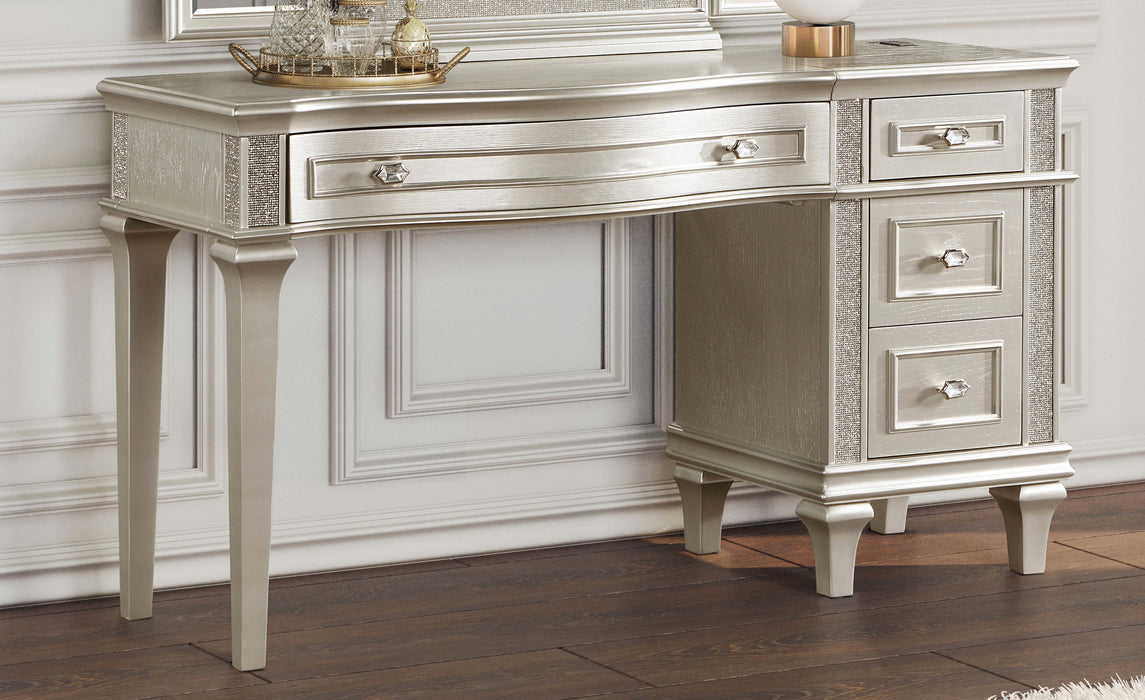 Evangeline 4-drawer Vanity Desk Makeup Table Silver Oak