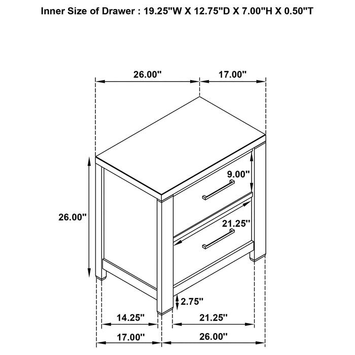 Kieran 2-drawer Nightstand Grey