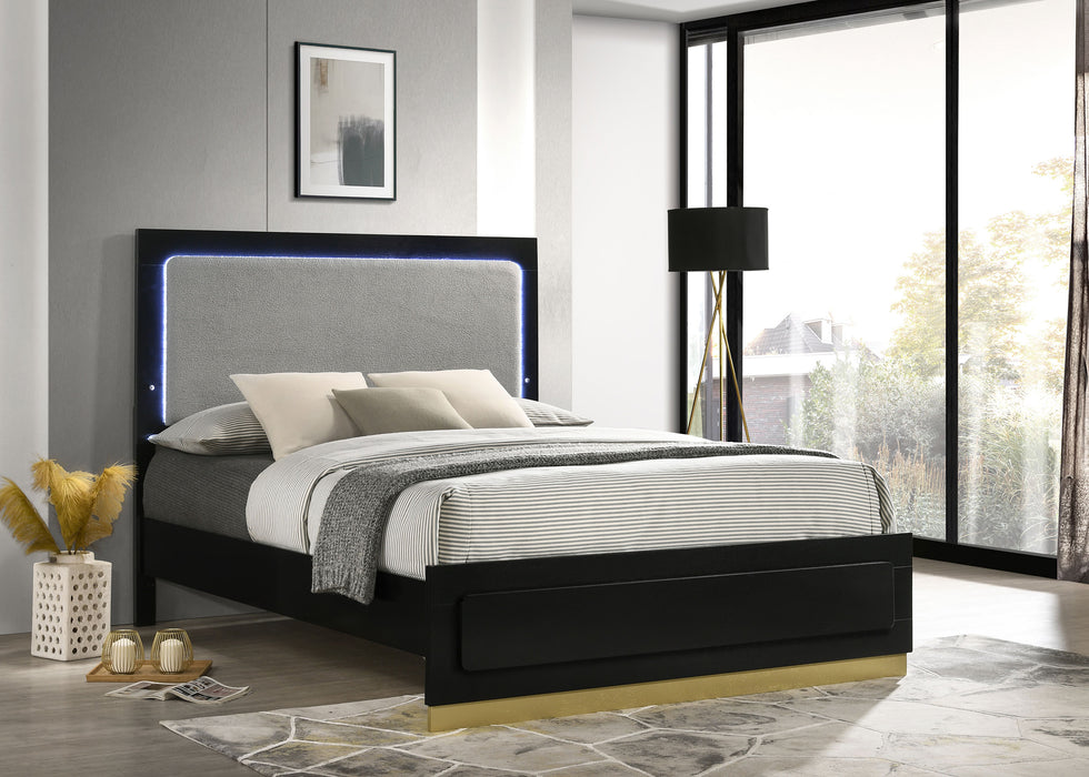 Caraway Wood California King LED Panel Bed Black