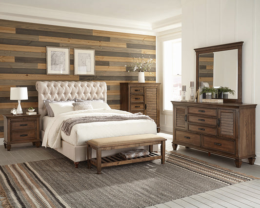 Devon 4-piece Queen Bedroom Set Beige and Burnished Oak