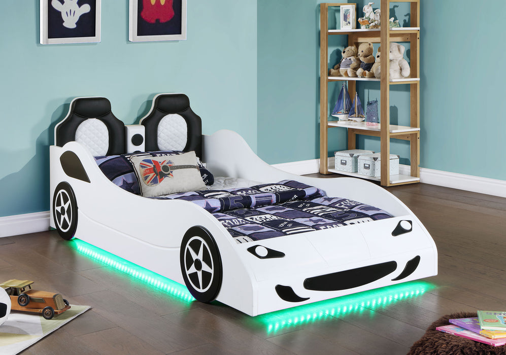 Cruiser Wood Twin LED Race Car Bed White