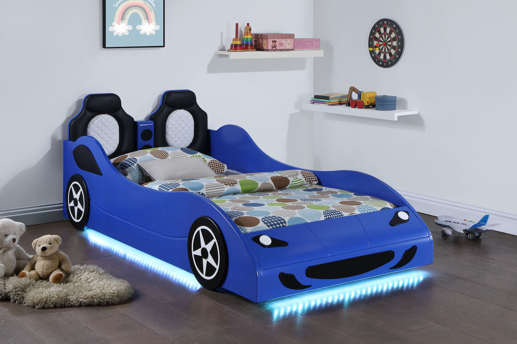 Cruiser Wood Twin LED Race Car Bed Blue