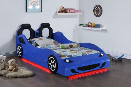 Cruiser Wood Twin LED Race Car Bed Blue