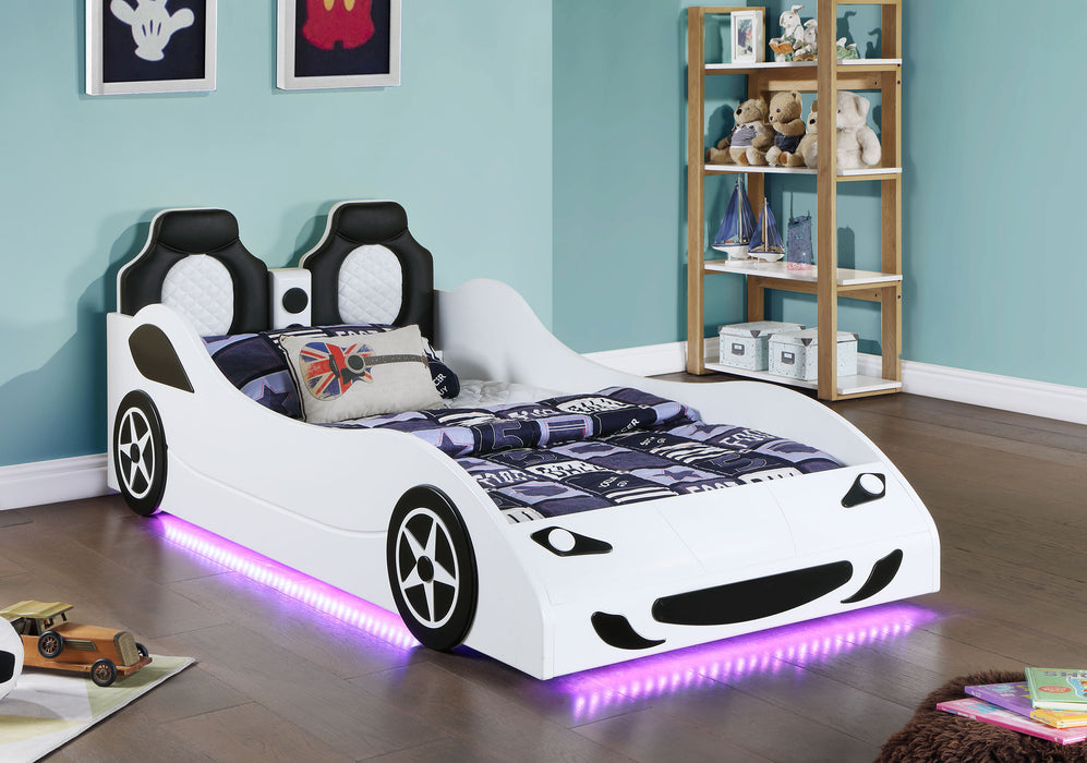 Cruiser Wood Twin LED Race Car Bed White