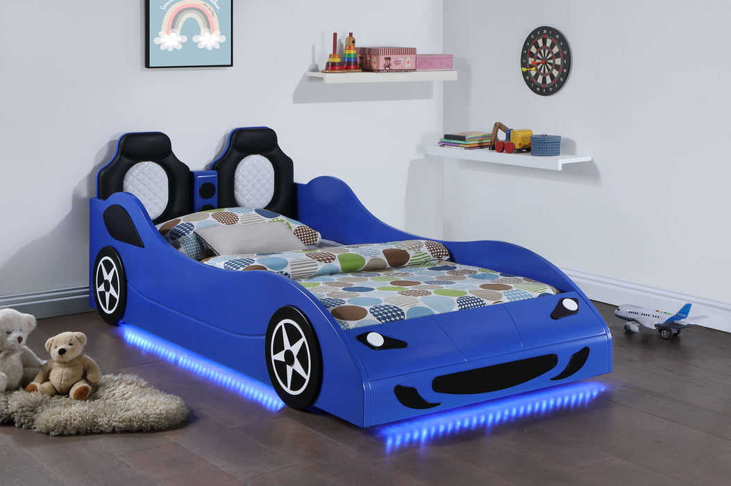 Cruiser Wood Twin LED Race Car Bed Blue