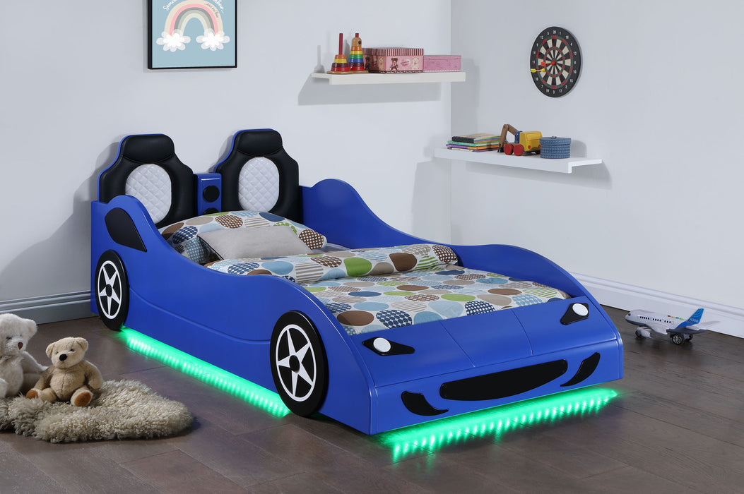 Cruiser Wood Twin LED Race Car Bed Blue