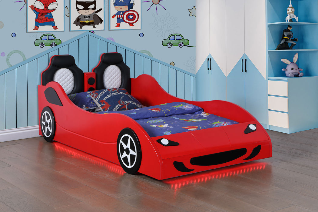 Cruiser Wood Twin LED Race Car Bed Red