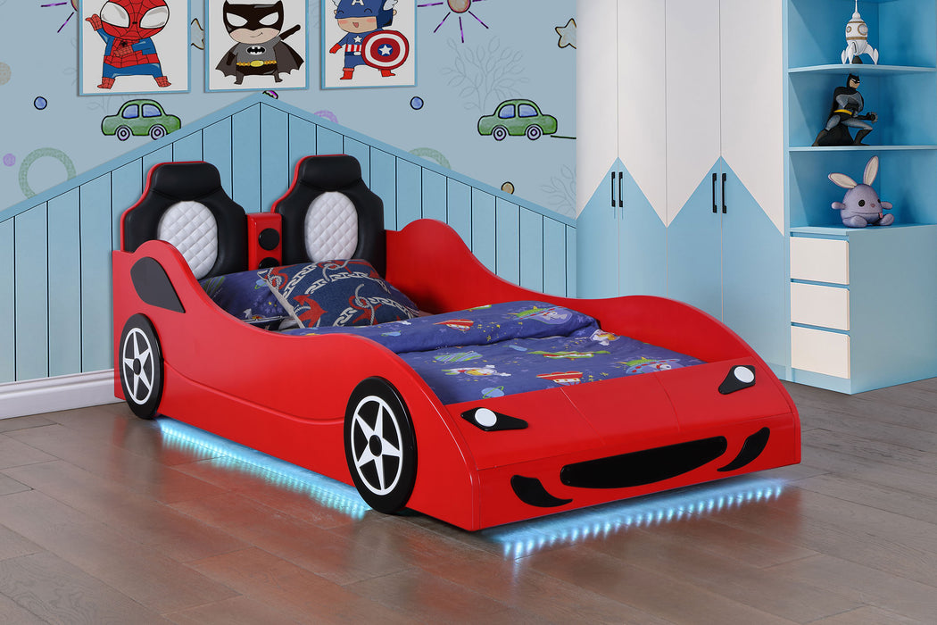 Cruiser Wood Twin LED Race Car Bed Red