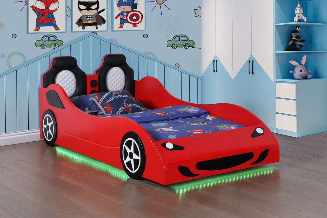 Cruiser Wood Twin LED Race Car Bed Red