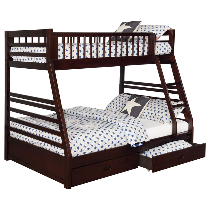 Ashton 2-drawer Wood Twin Over Full Bunk Bed Cappuccino