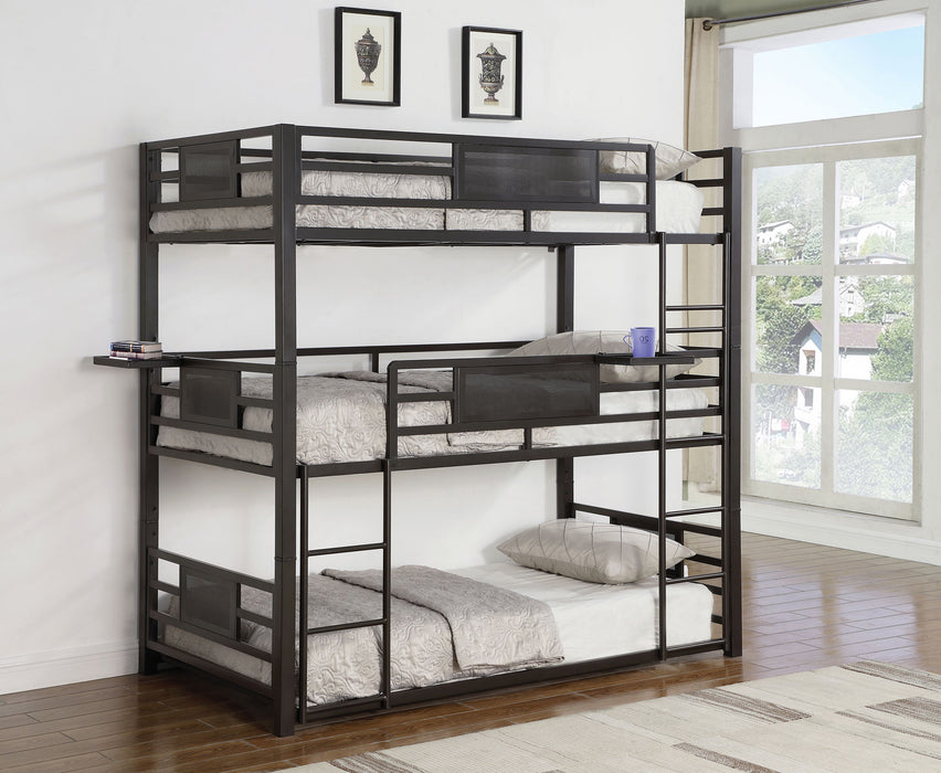 Rogen Metal Twin Triple Bunk Bed Dark Bronze