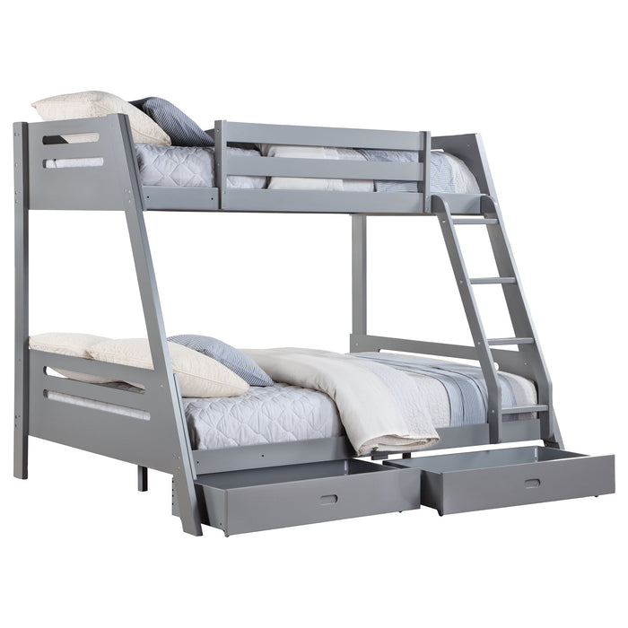 Trisha 2-drawer Wood Twin Over Full Bunk Bed Grey