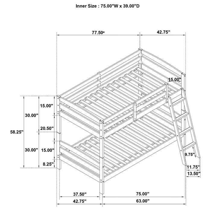 Rhea Wood Twin Over Twin Bunk Bed Grey