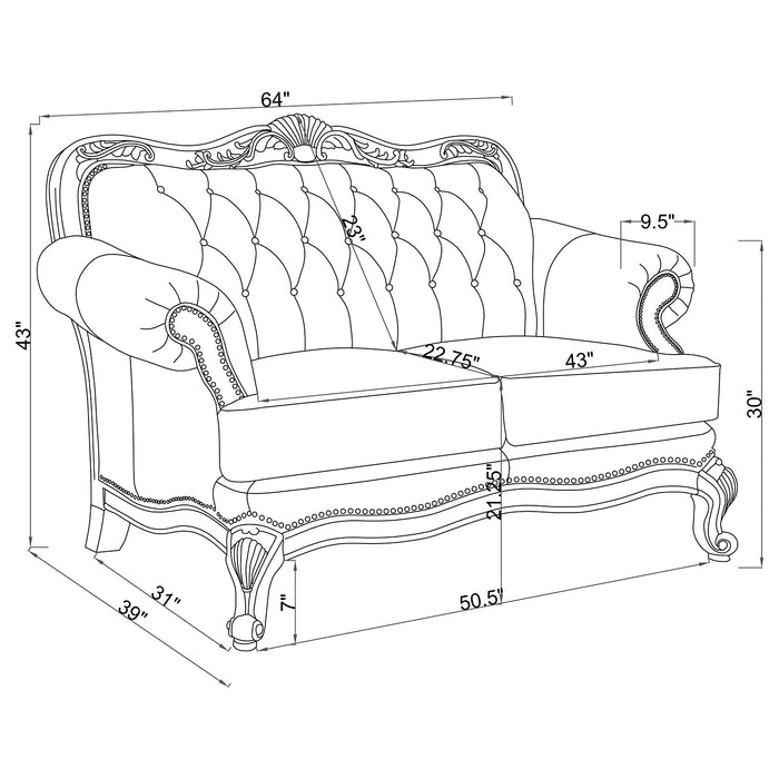 Victoria Full Leather Upholstered Rolled Arm Loveseat Brown