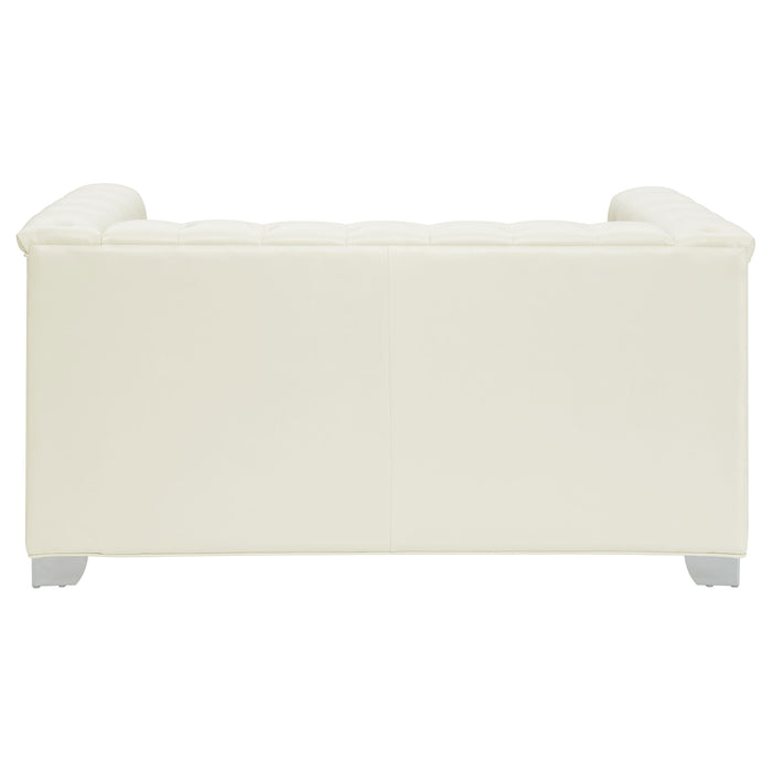 Chaviano Upholstered Track Arm Loveseat Pearl White