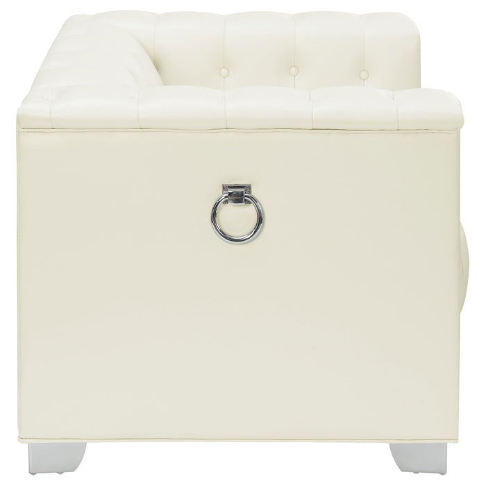 Chaviano Upholstered Track Arm Accent Chair Pearl White