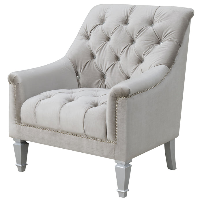 Avonlea Velvet Upholstered Sloped Arm Chair Grey Velvet