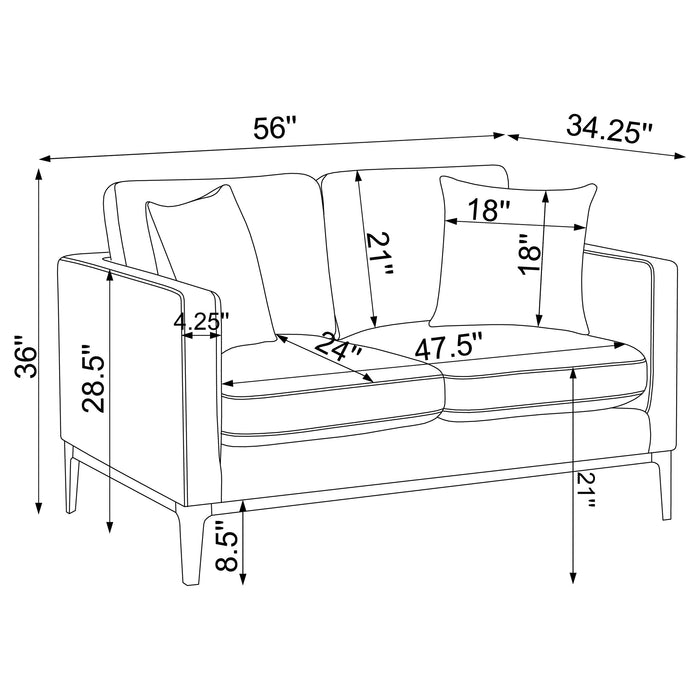 Apperson 2-piece Upholstered Track Arm Sofa Set Light Grey