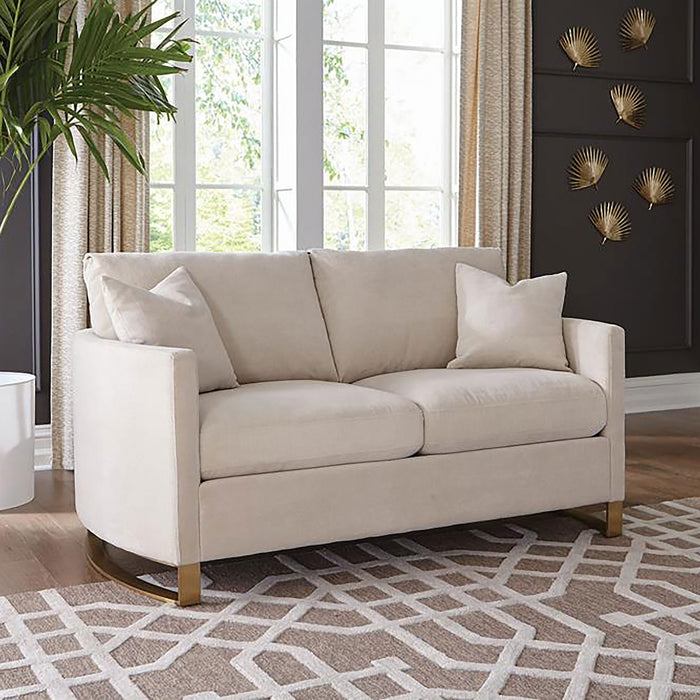 Corliss Upholstered Curved Track Arm Loveseat Beige